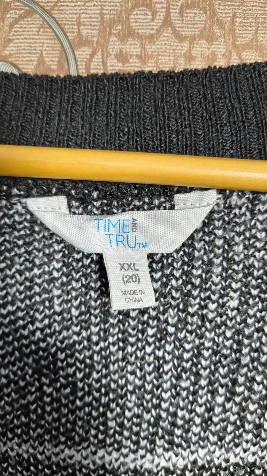 Time and Tru Black and White Grid Windowpane Open-Front Cardigan (Size XXL)