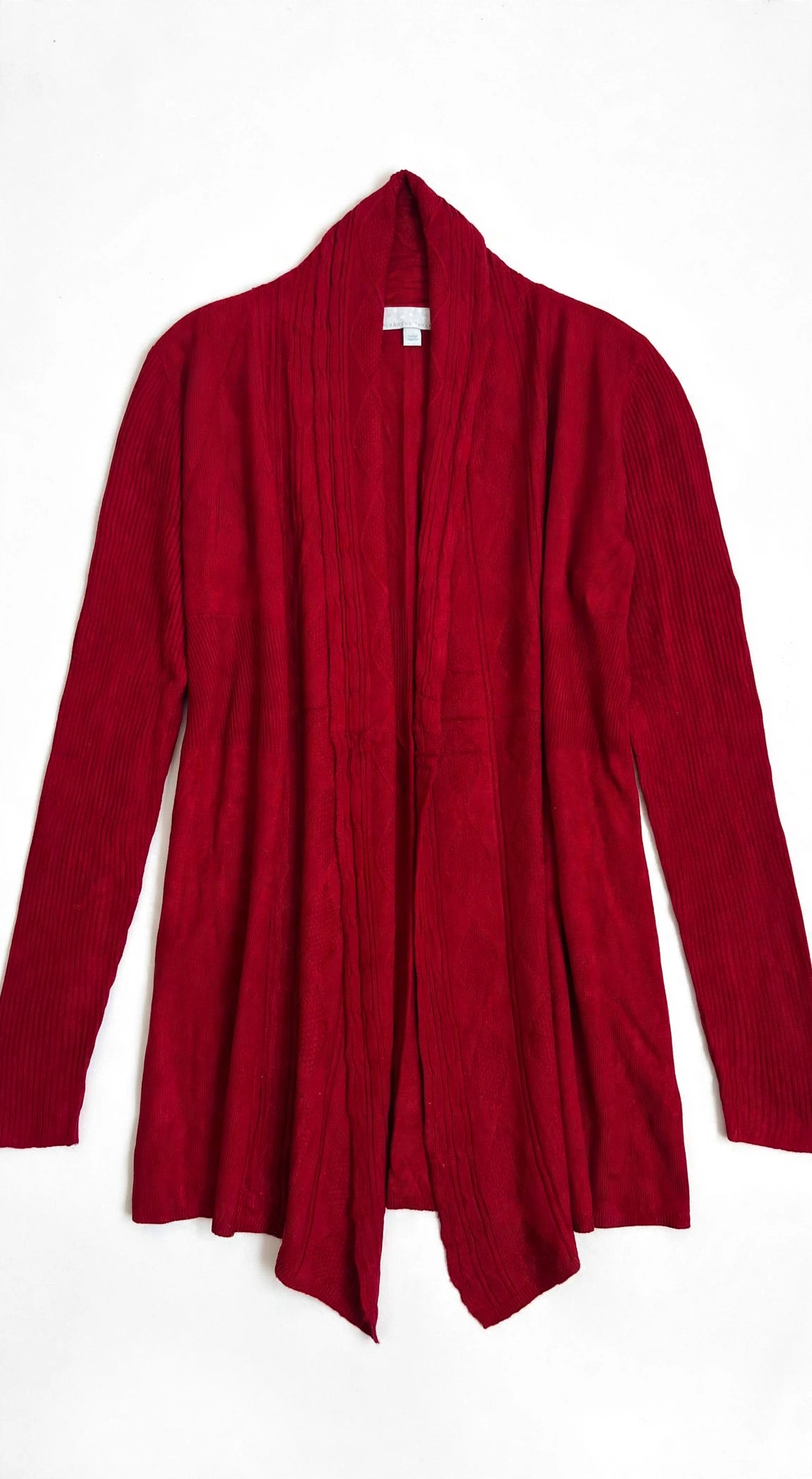 Carolyn Taylor Red Ribbed Knit Draped Cardigan (Size L)