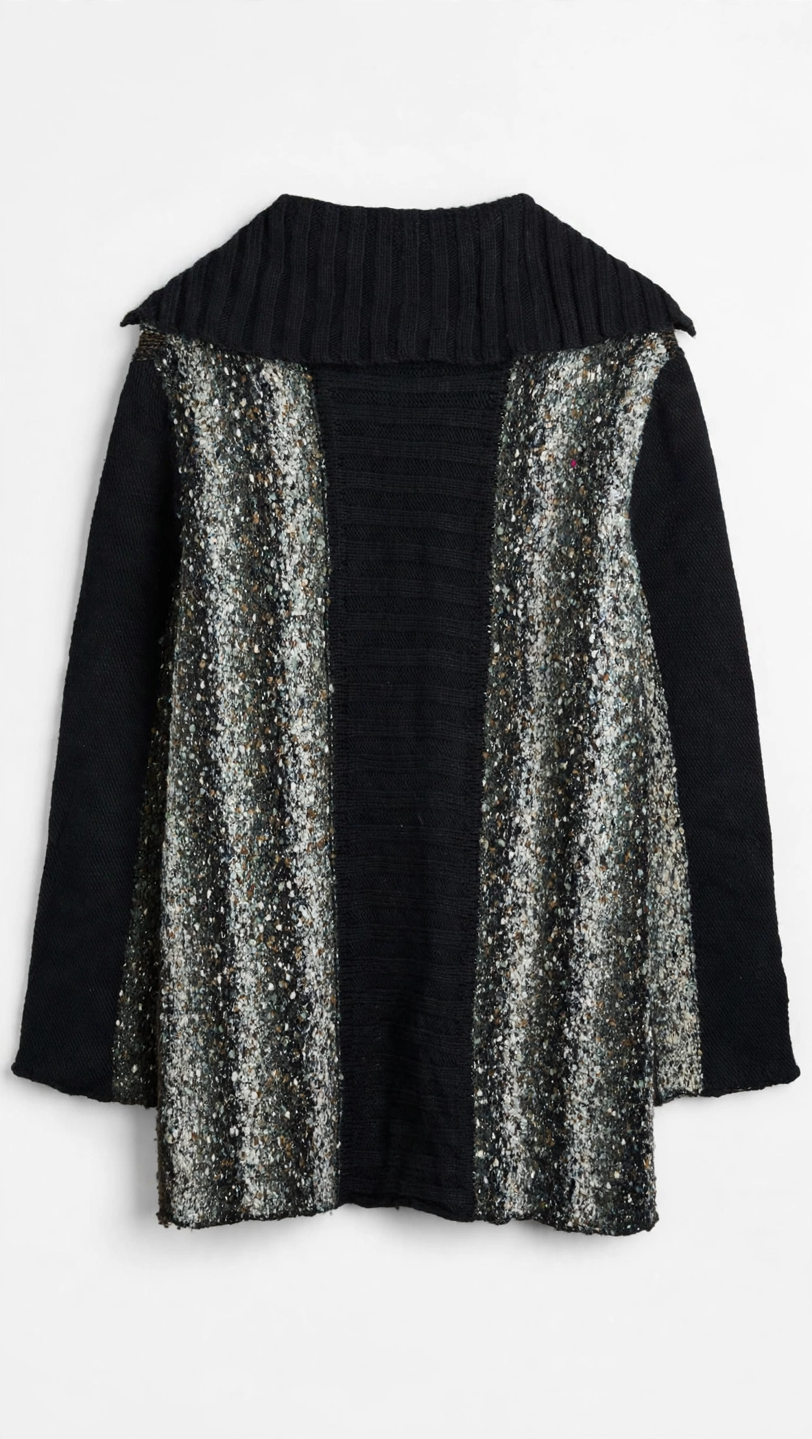 Casamia Exclusive Black Shawl-Collar Cardigan with Shimmer Panels (Size M/L)
