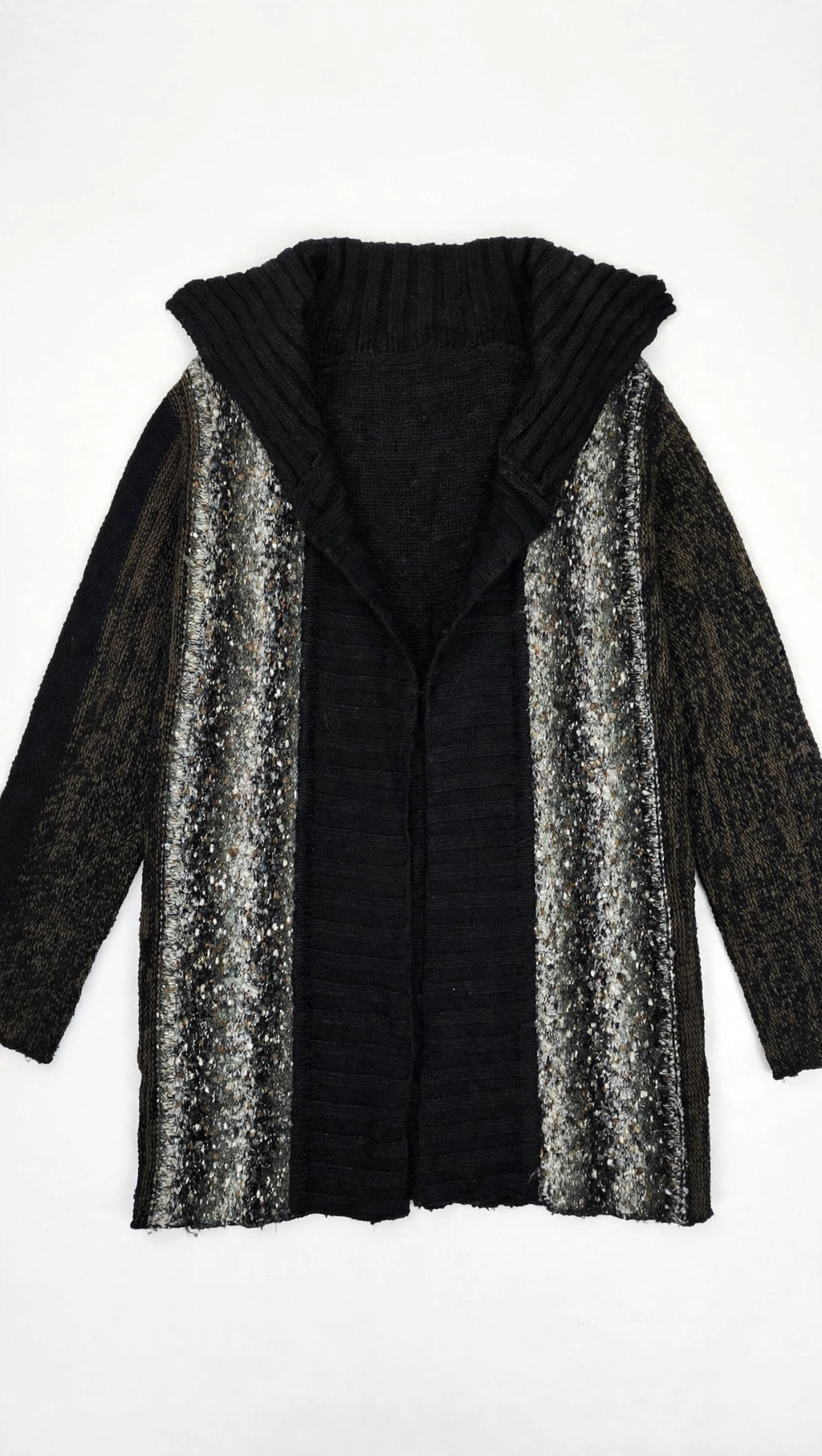 Casamia Exclusive Black Shawl-Collar Cardigan with Shimmer Panels (Size M/L)