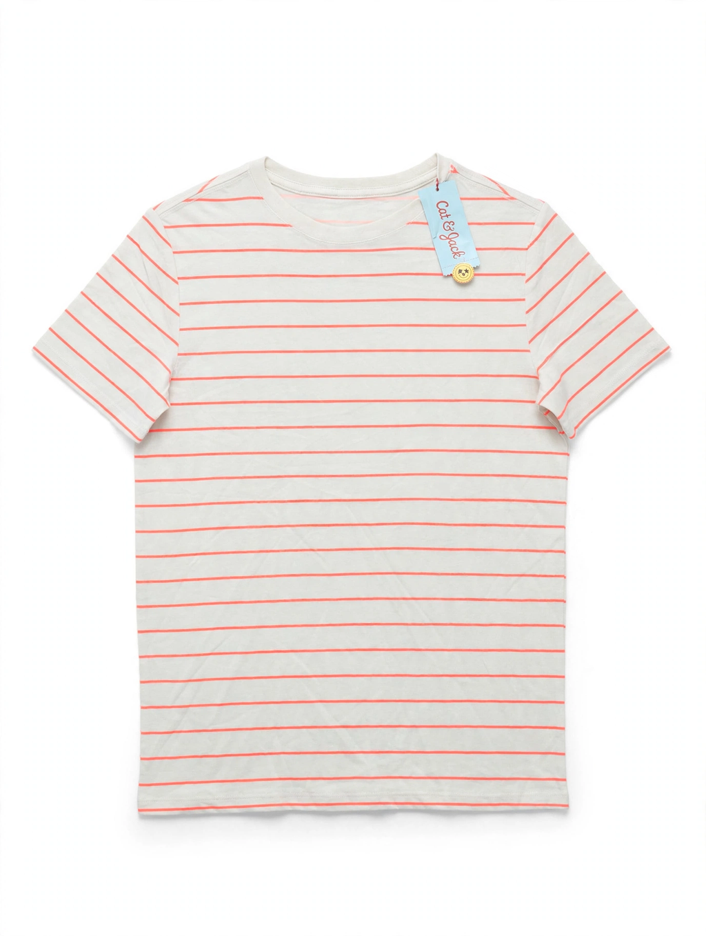 Cat & Jack Striped T-Shirt – White/Coral (Youth XL 14)