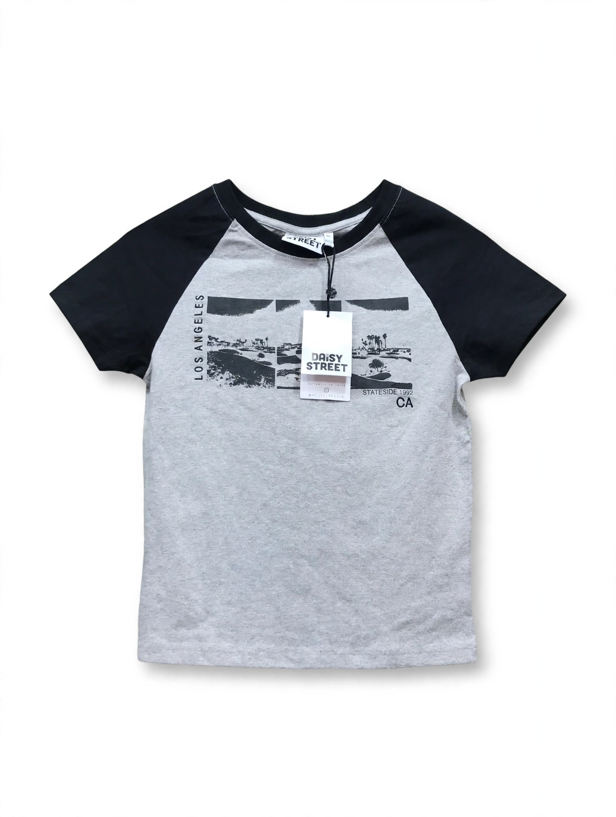 Daisy Street Los Angeles Raglan T-Shirt – Grey/Black (Size M)