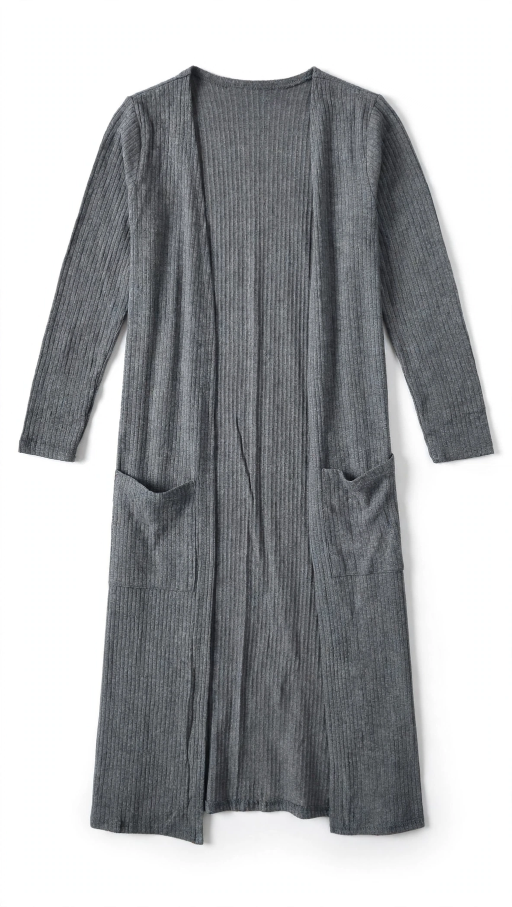 Derek Heart Grey Ribbed Longline Cardigan with Pockets (Size S)