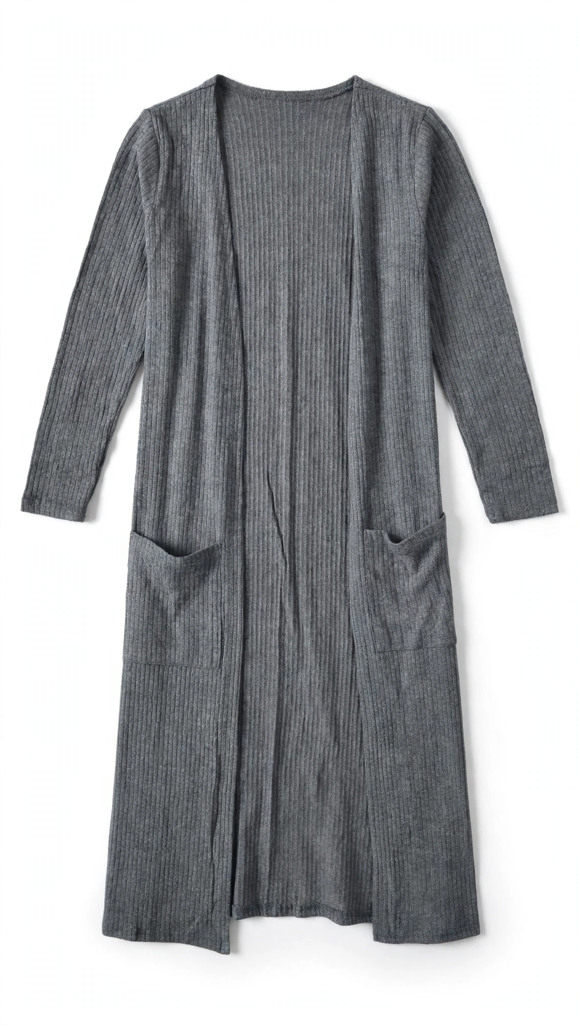 Derek Heart Grey Ribbed Longline Cardigan with Pockets (Size S)