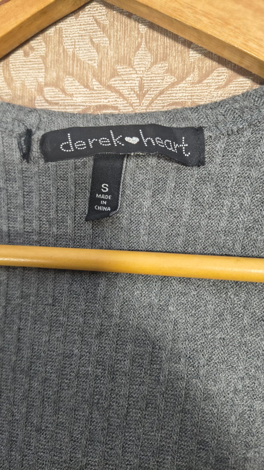 Derek Heart Grey Ribbed Longline Cardigan with Pockets (Size S)