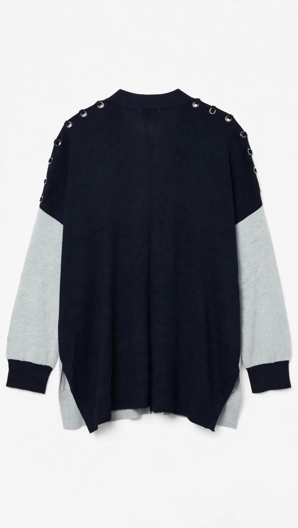 Dex Grey and Navy Colorblock Grommet Cardigan (Size 1X)