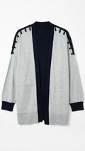 Dex Grey and Navy Colorblock Grommet Cardigan (Size 1X)