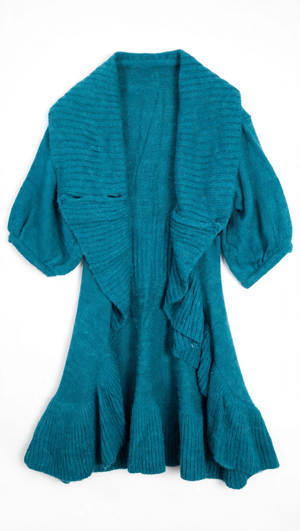 Elite GIRL Teal Shawl-Collar Cardigan with Ruffled Hem (Girls)