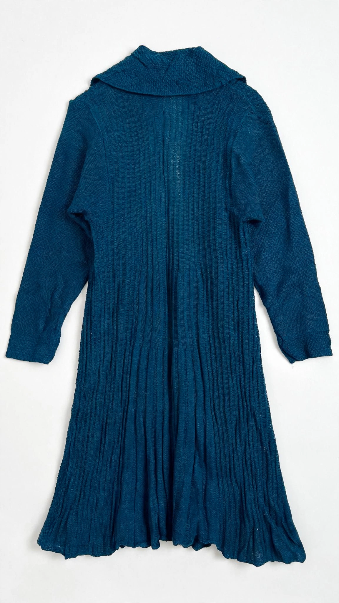 Harmony Teal-Blue Textured Longline Cardigan with Shawl Collar