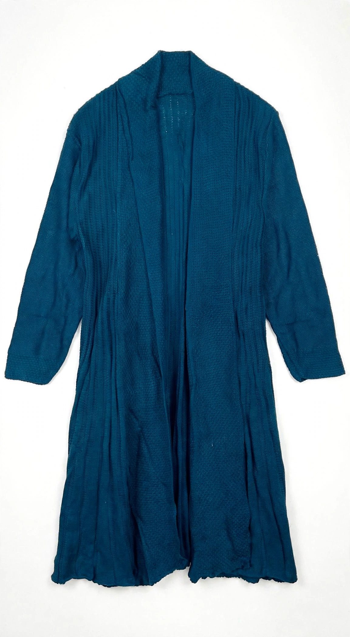 Harmony Teal-Blue Textured Longline Cardigan with Shawl Collar