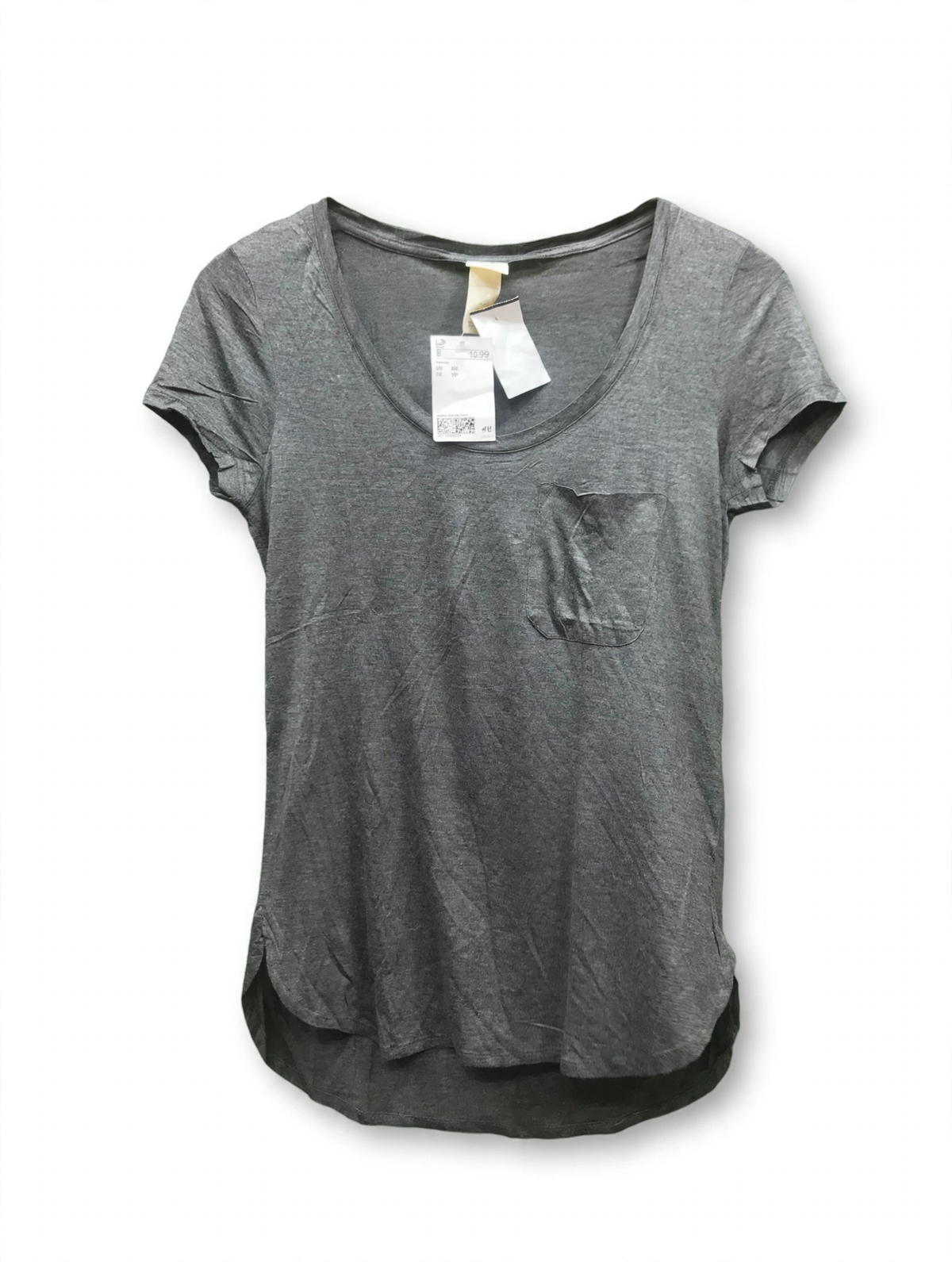 H&M L.O.G.G. Scoop Neck Pocket T-Shirt – Charcoal (Size XS)