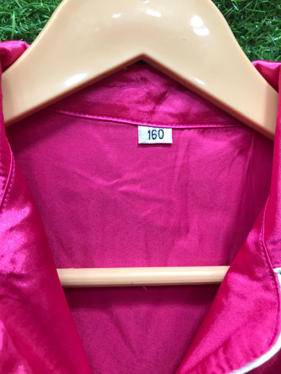 Women's Satin Night Suit – Short Sleeve Shirt & Shorts Pyjama Set (Hot Pink with White Piping, Size 160)