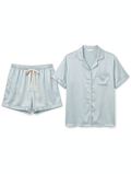 Primark Satin Pyjama Set – Short Sleeve Shirt & Shorts (Ice Blue, Size L)