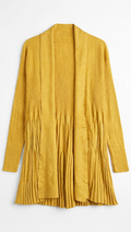 Jade and Ivory Mustard Shawl-Collar Cardigan with Pleated Flare (Size M)