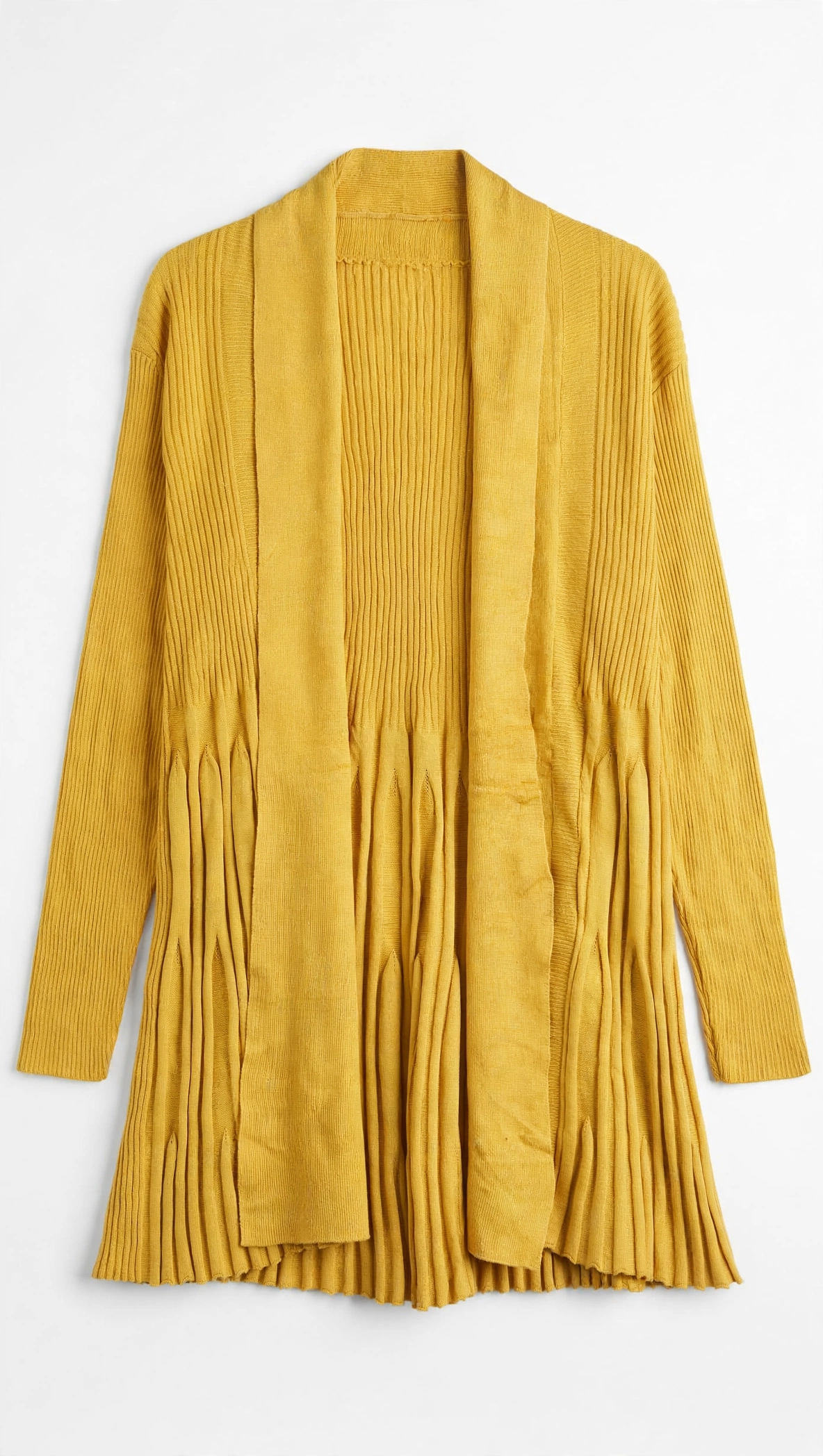 Jade and Ivory Mustard Shawl-Collar Cardigan with Pleated Flare (Size M)
