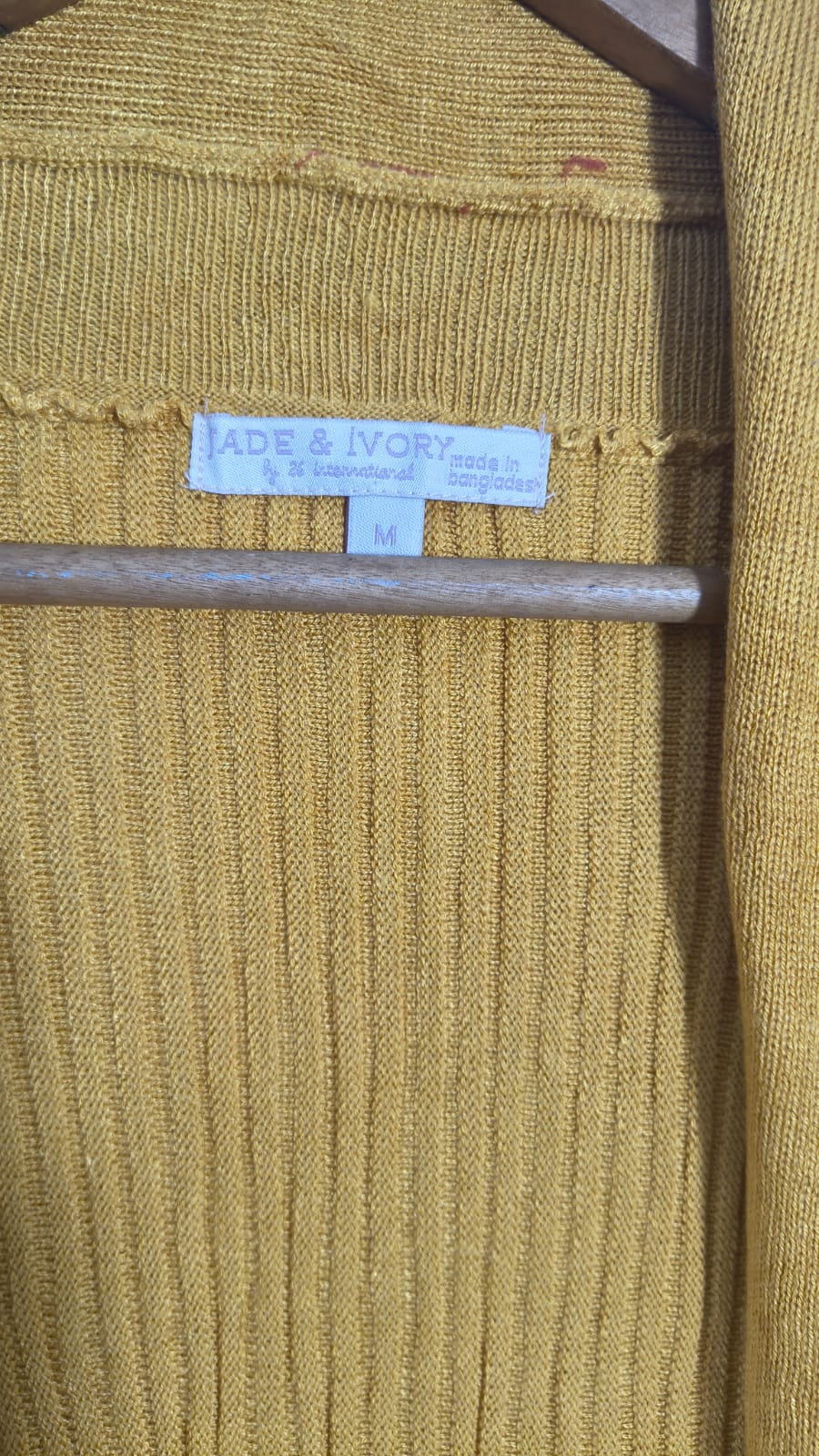 Jade and Ivory Mustard Shawl-Collar Cardigan with Pleated Flare (Size M)