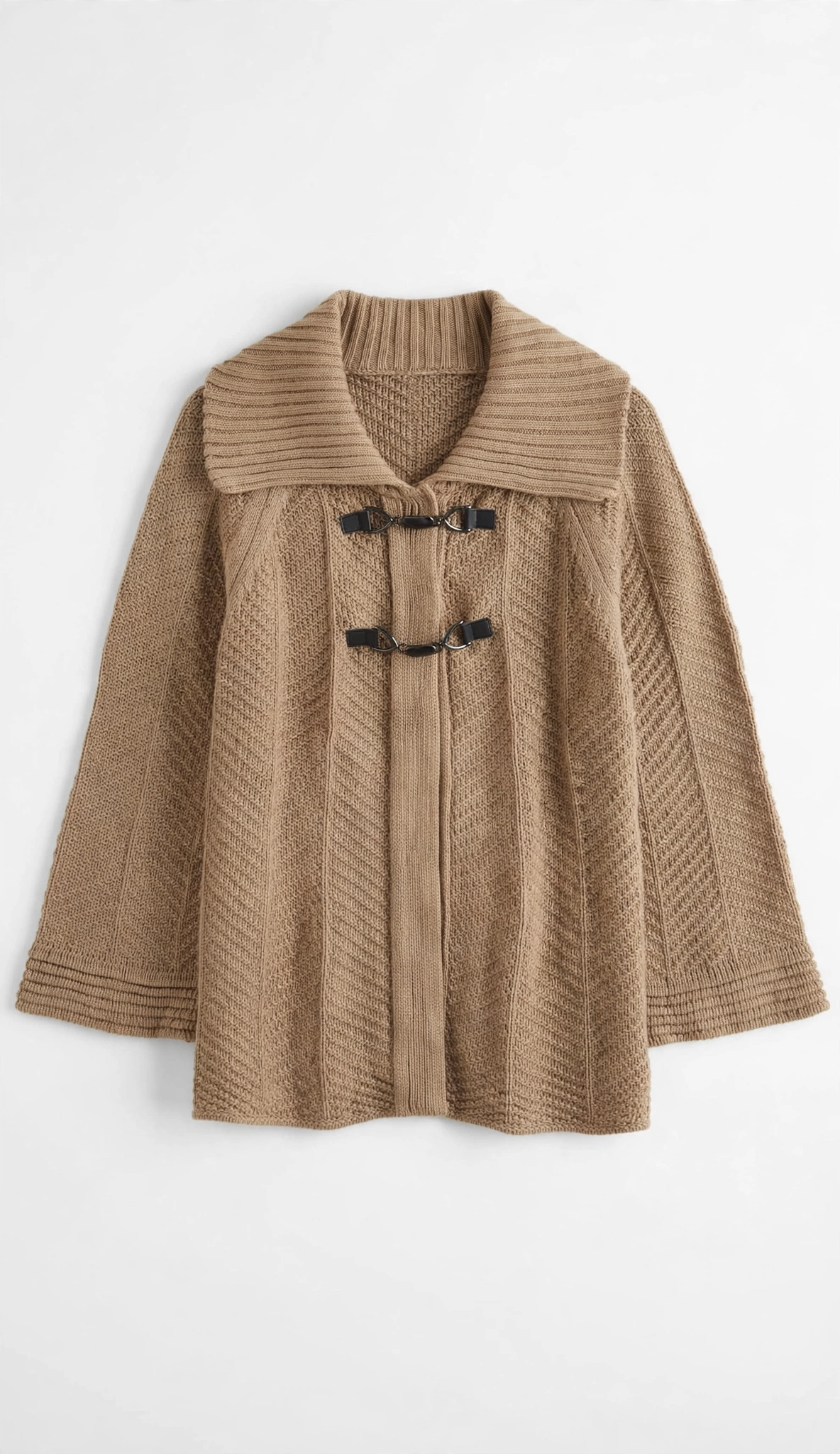 JM Collection Camel Toggle Cardigan with Shawl Collar (Size L)