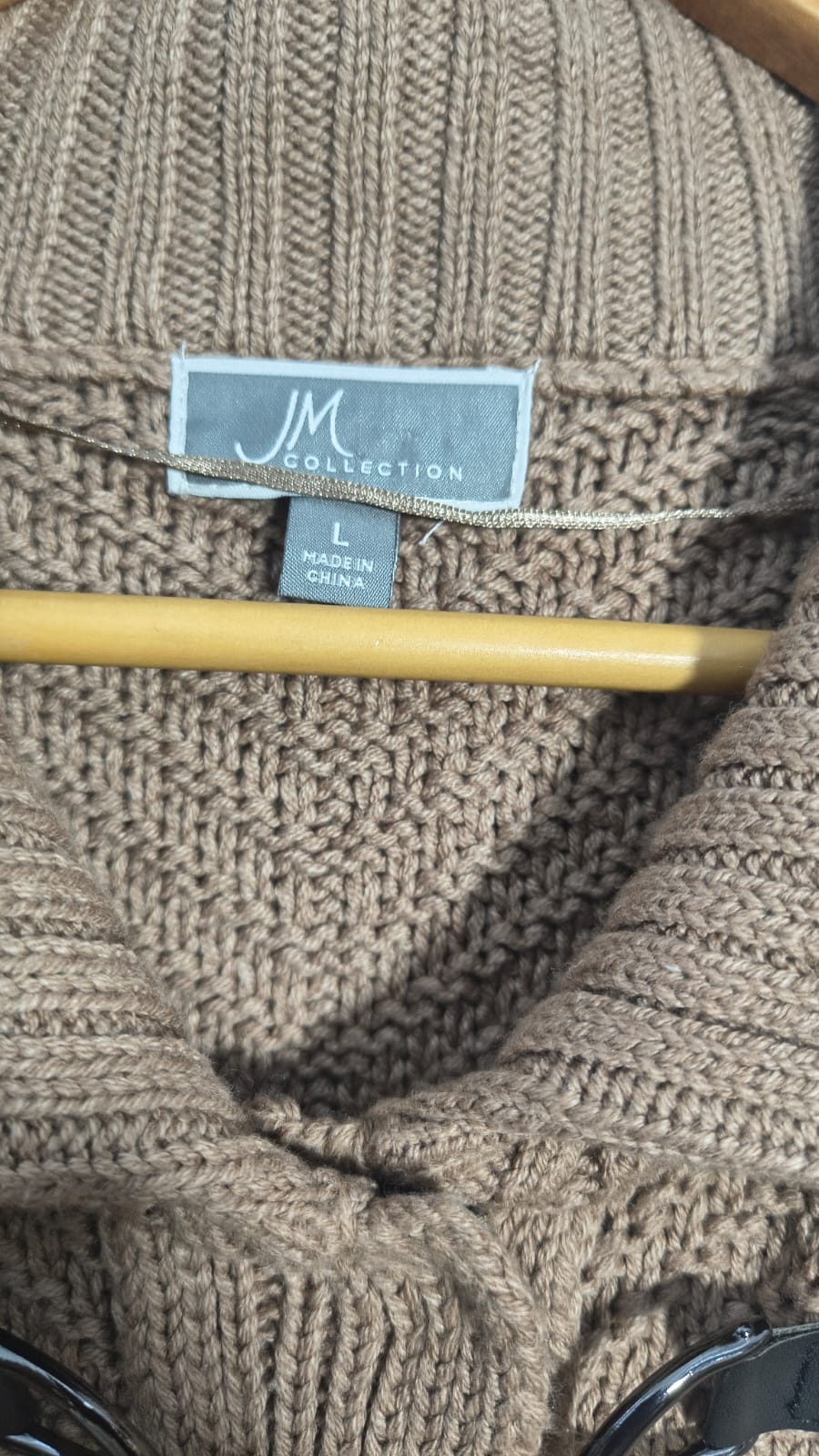 JM Collection Camel Toggle Cardigan with Shawl Collar (Size L)