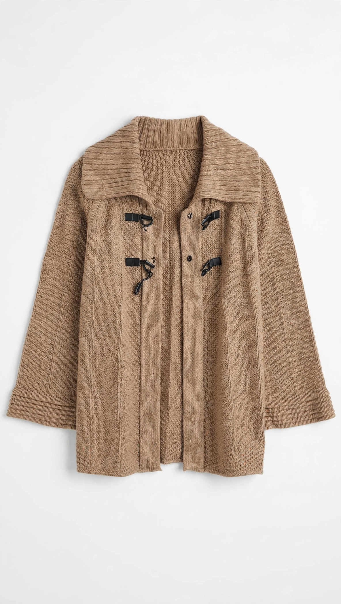 JM Collection Camel Toggle Cardigan with Shawl Collar (Size L)