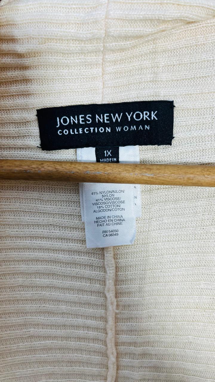 Jones New York Ivory Ribbed Longline Cardigan (Size 1X)