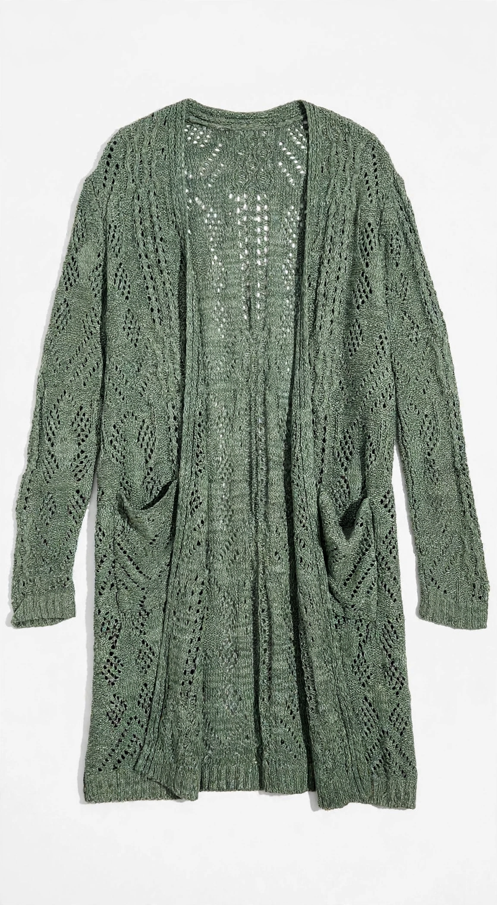 Knox Rose Sage Green Pointelle Cardigan with Pockets (Size XXL)