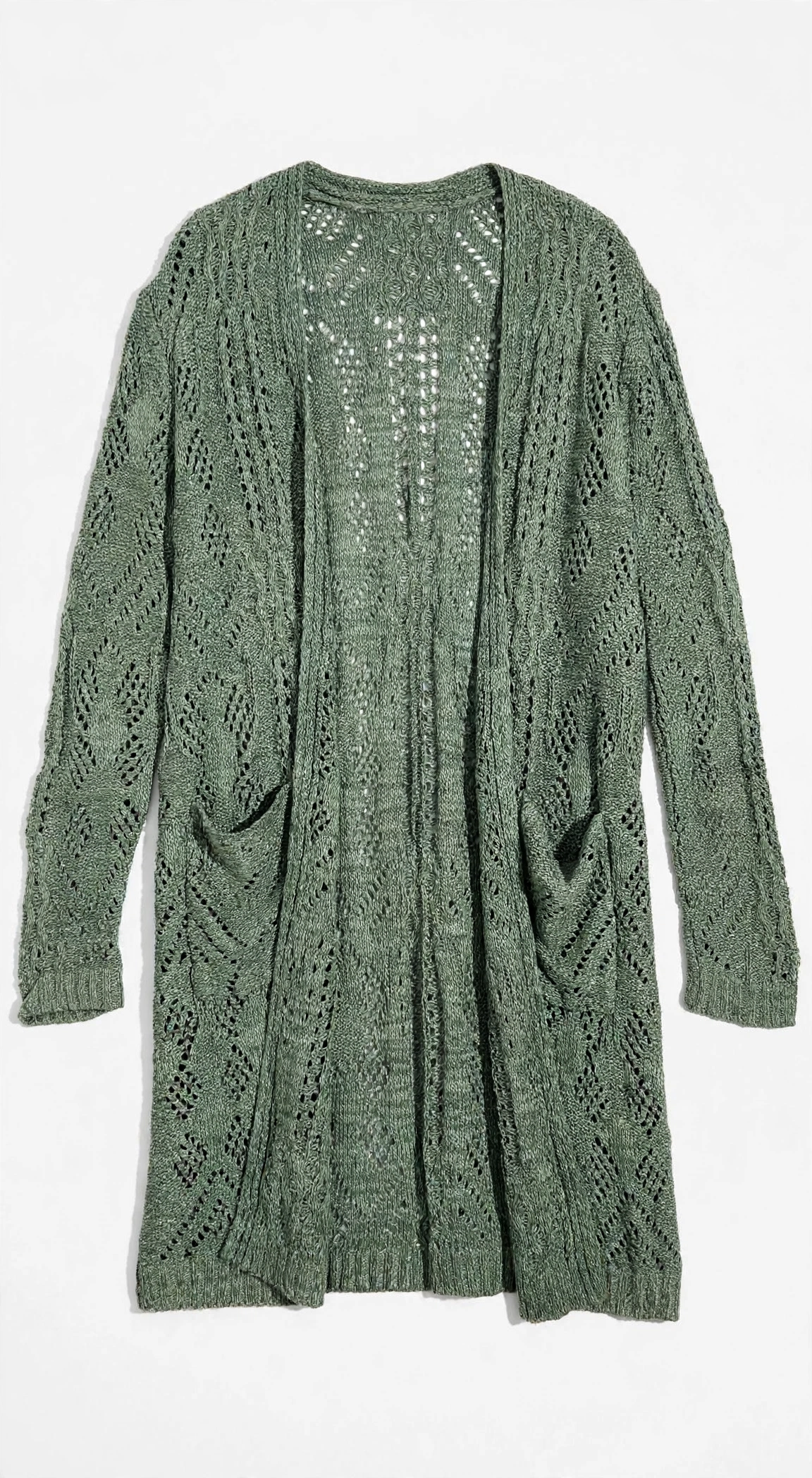 Knox Rose Sage Green Pointelle Cardigan with Pockets (Size XXL)