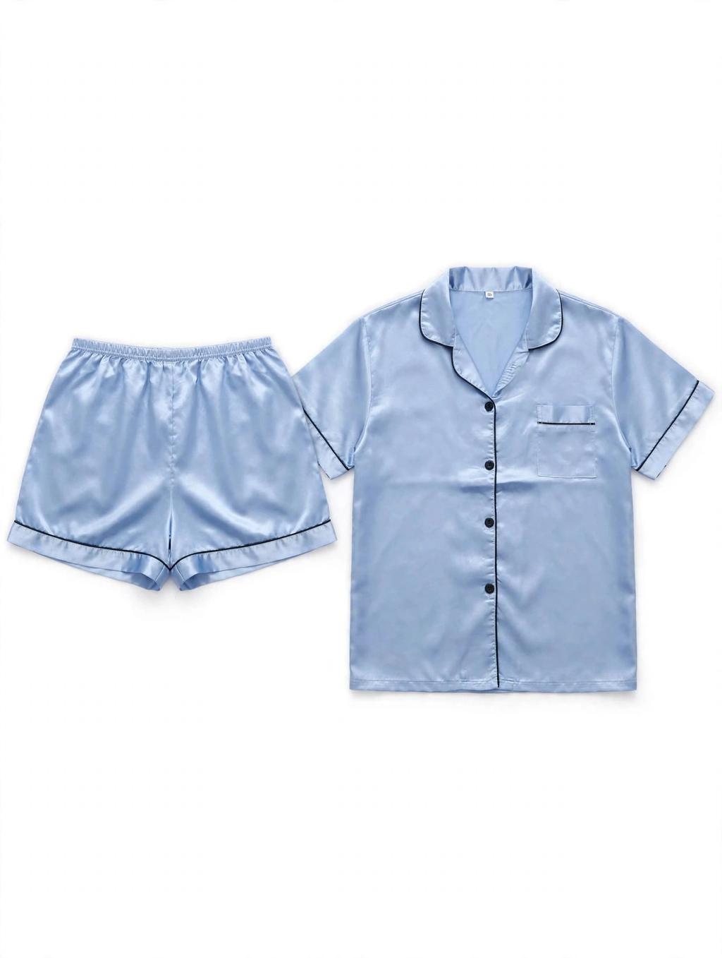 Women's Satin Night Suit – Short Sleeve Shirt & Shorts Pyjama Set (Light Blue, Size XL)