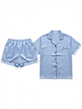 Women's Satin Night Suit – Short Sleeve Shirt & Shorts Pyjama Set (Light Blue, Size XL)