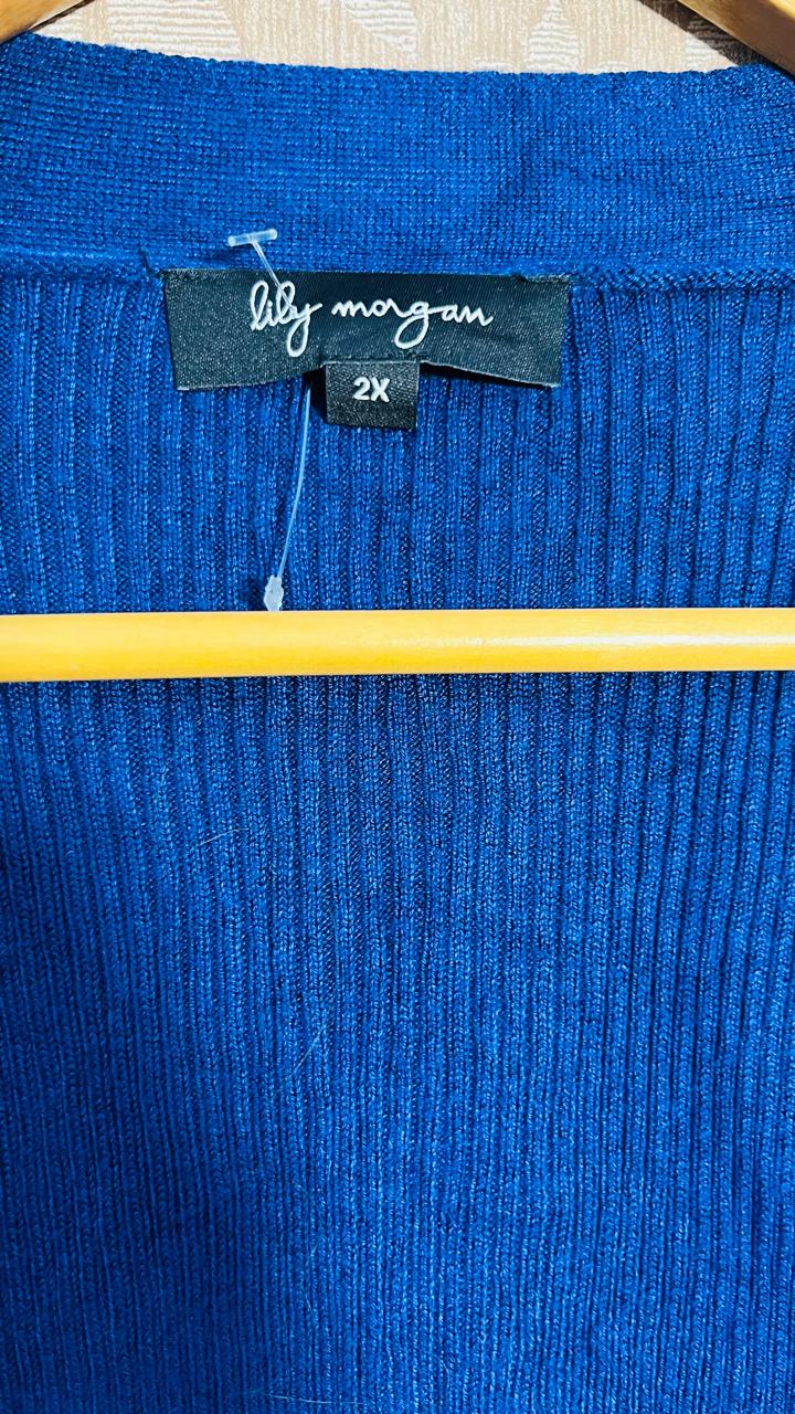 lily morgan Royal Blue Ribbed Knit Cardigan with Pockets (Size 2X)
