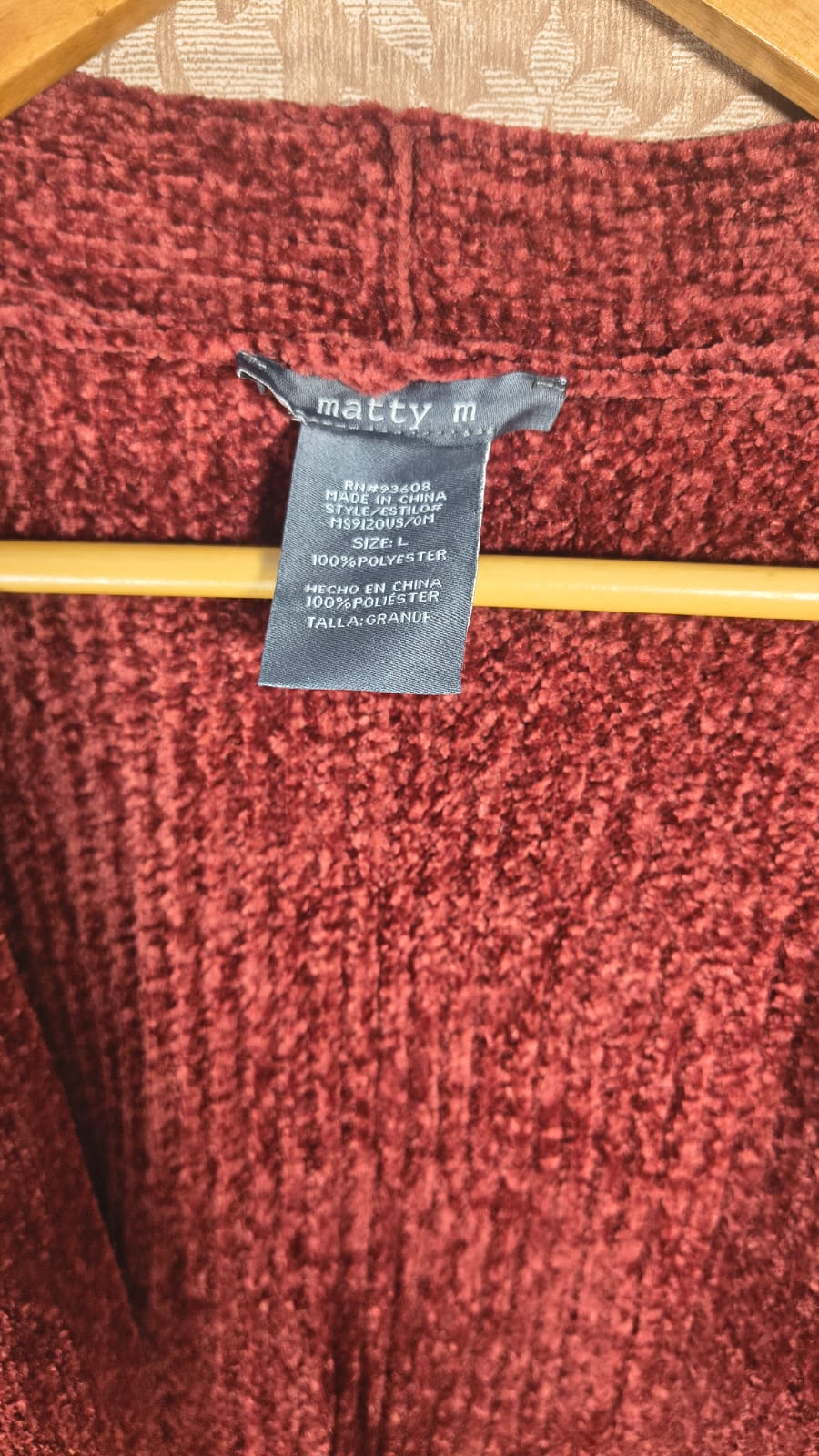 Matty M Burgundy Chenille Cardigan with Pockets (Size L)