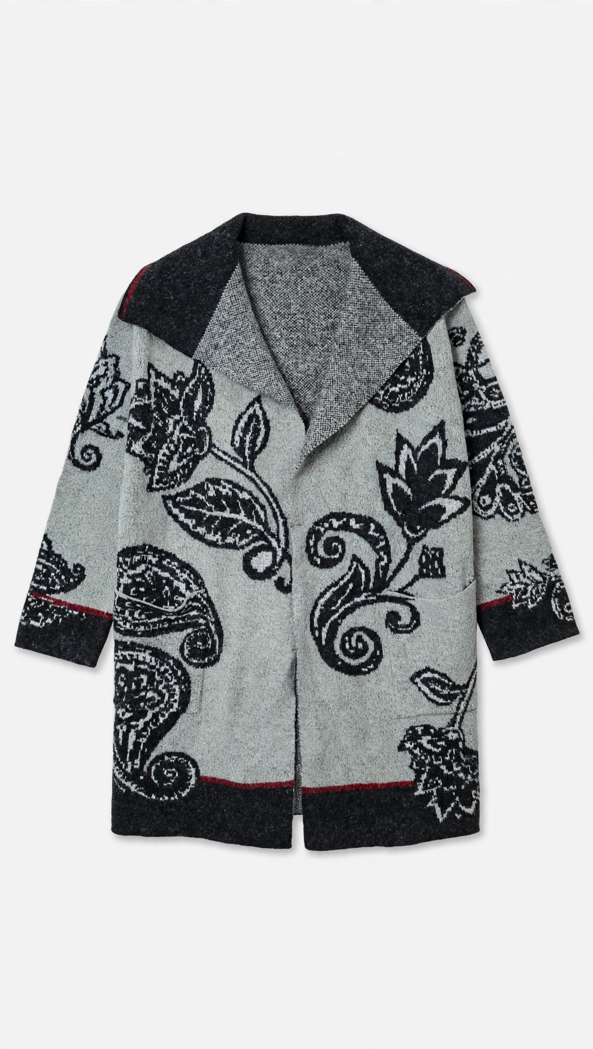 Maxsport Grey Floral Paisley Cardigan with Dark Collar (Size XS)