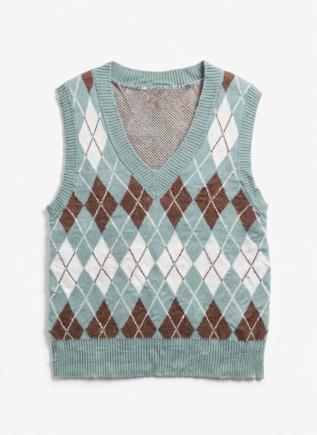 Rewind Mint Green Argyle Knit Sweater Vest (Size L)