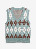 Rewind Mint Green Argyle Knit Sweater Vest (Size L)