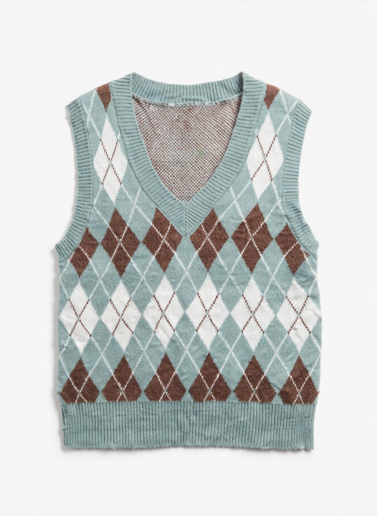 Rewind Mint Green Argyle Knit Sweater Vest (Size L)