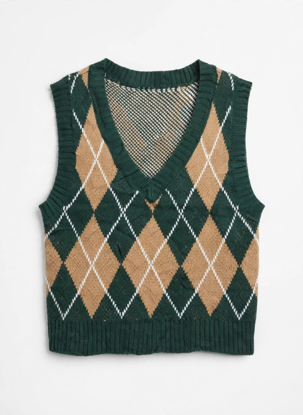 Green and Tan Argyle Knit Sweater Vest (Size L)