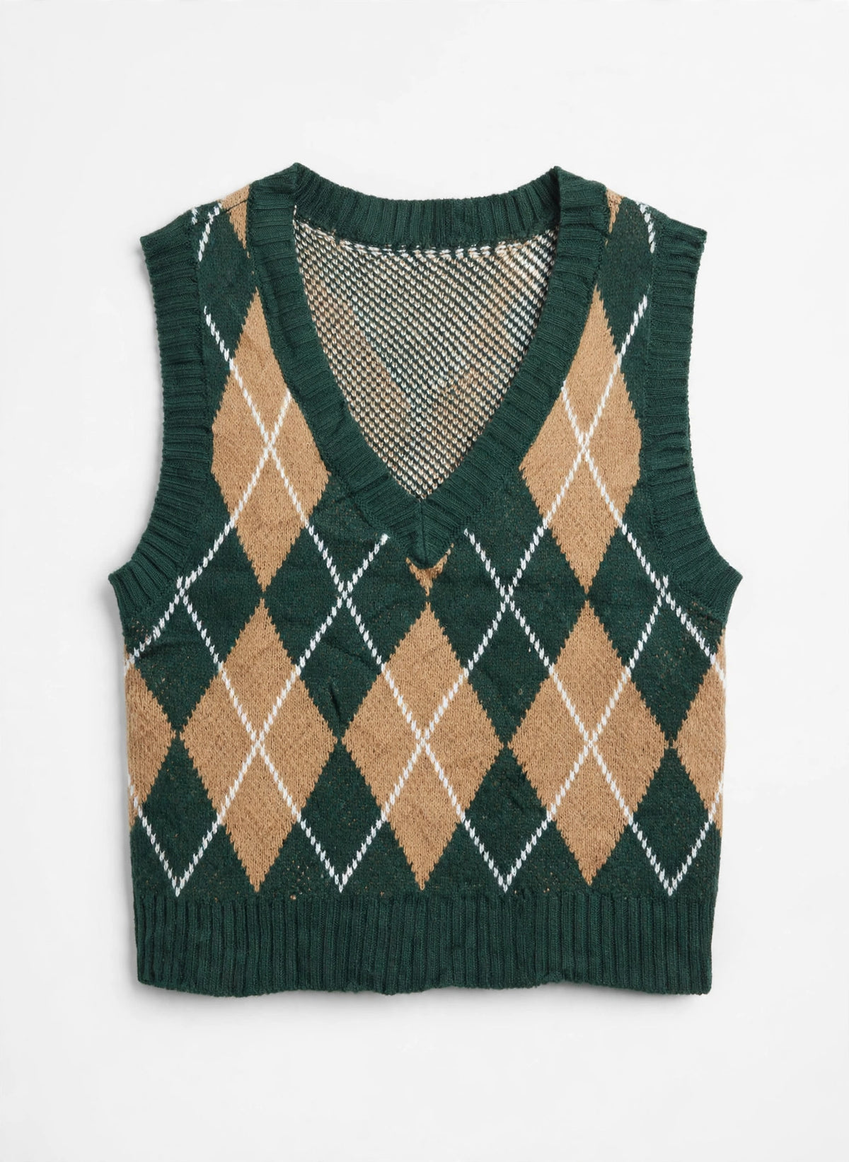 Green and Tan Argyle Knit Sweater Vest (Size L)