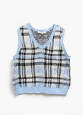 No Boundaries Light Blue Plaid Knit Sweater Vest (Juniors Size L 11-13)