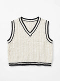 SHEIN White Cable-Knit Sweater Vest with Black Striped Trim (Size S)