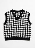 SHEIN Black and White Houndstooth Knit Sweater Vest (Size L)