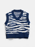 SHEIN Navy and White Zebra-Stripe Knit Sweater Vest (Size M)