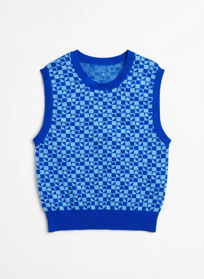 wild fable Blue Checkerboard Knit Sweater Vest (Size M)