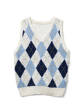 Love Tree White and Blue Argyle Knit Sweater Vest (Size L)