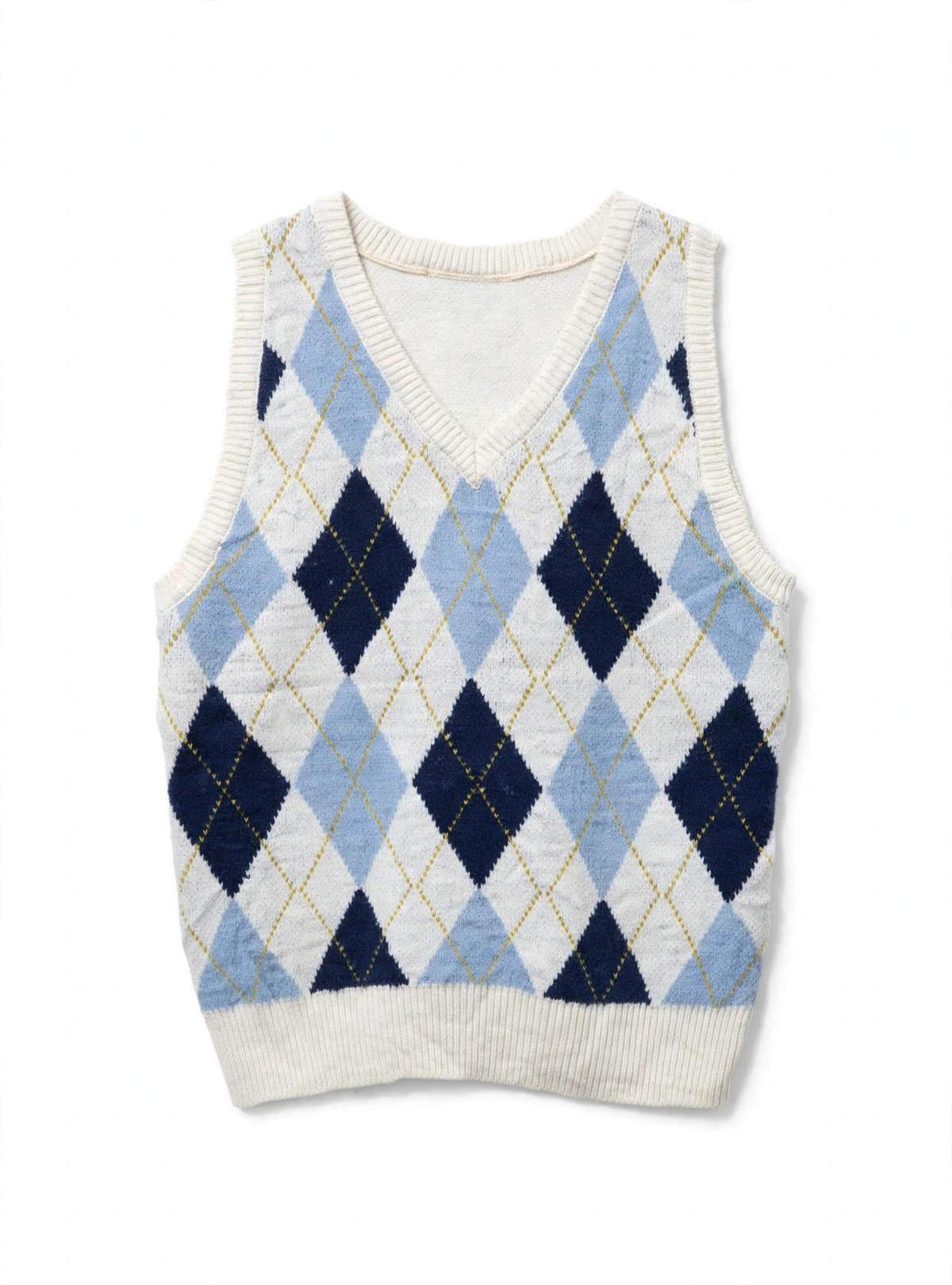 Love Tree White and Blue Argyle Knit Sweater Vest (Size L)