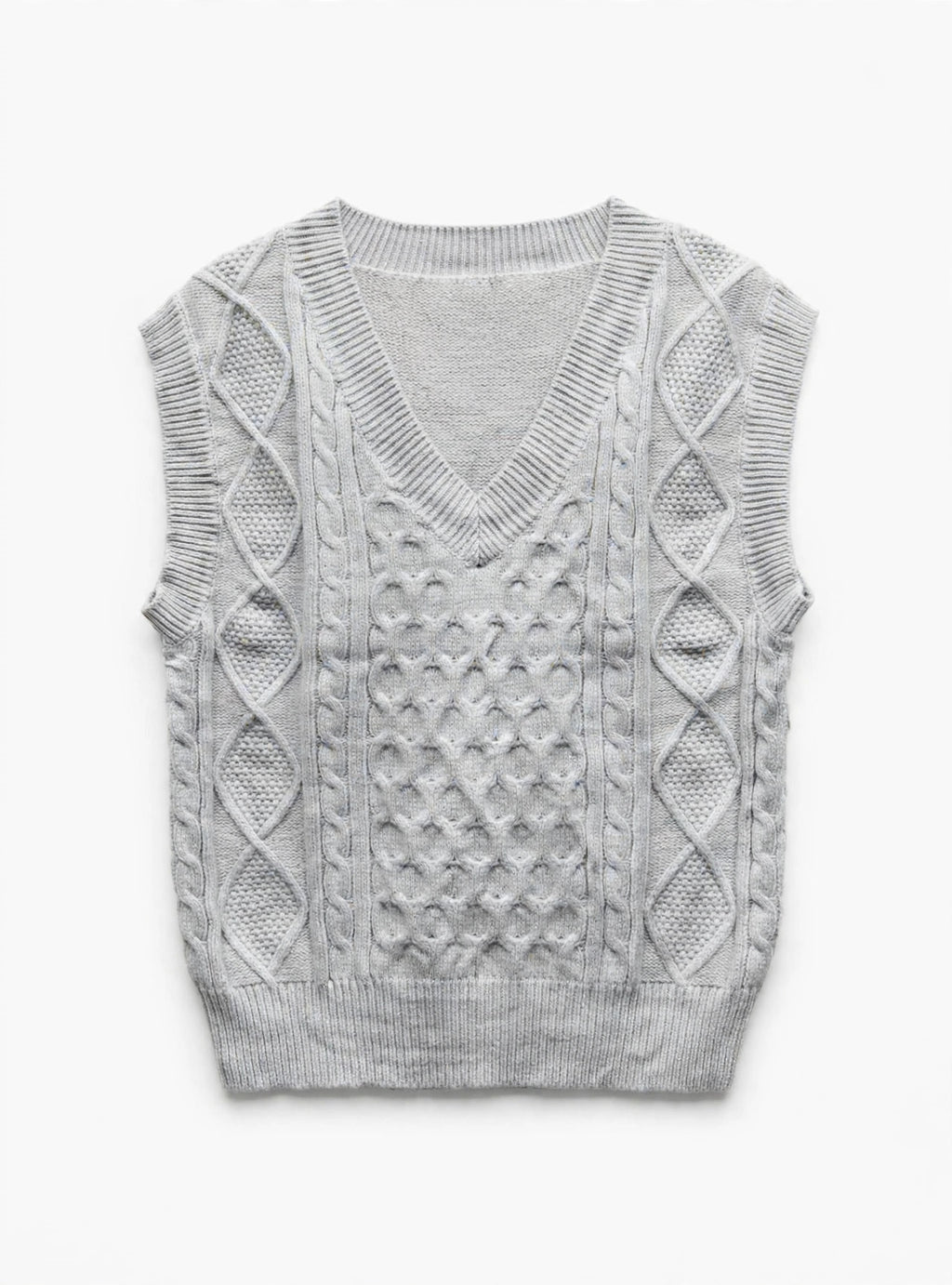 Grey Cable-Knit Sweater Vest (Size M)