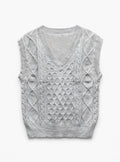 Grey Cable-Knit Sweater Vest (Size M)