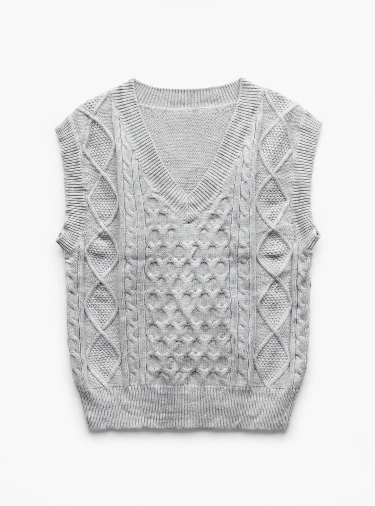 Grey Cable-Knit Sweater Vest (Size M)