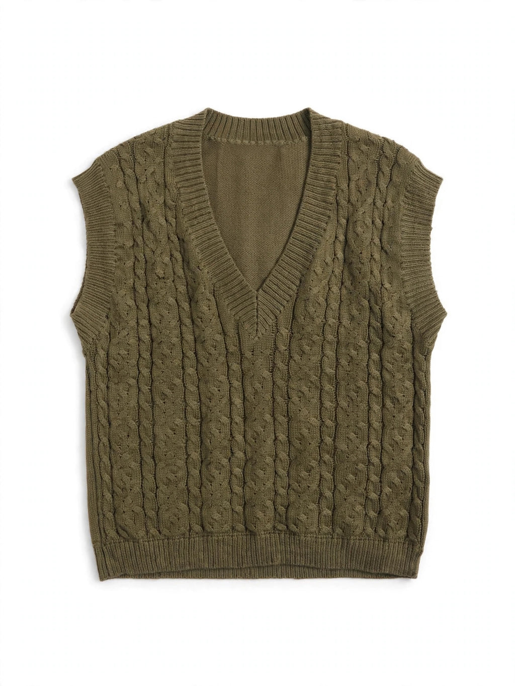 olivaceous Olive Green Cable-Knit Sweater Vest (Size L)