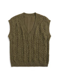 olivaceous Olive Green Cable-Knit Sweater Vest (Size L)