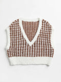 KENDALL & KYLIE Brown Houndstooth Fuzzy Knit Sweater Vest (Size S)