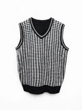 Black and White Houndstooth Knit Sweater Vest